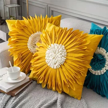 Роскошная декоративная бархатная наволочка, чехол для диванной подушки, 3D-соединение, подушка с цветочным узором, квадратная наволочка с хризантемой
