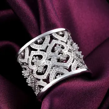 Кольца в виде сердца из стерлингового серебра 925 пробы, 18-каратного золота с кристаллами Для женщин, широкие регулируемые Роскошные Модные Аксессуары для вечеринок, Свадебные Украшения, Подарок