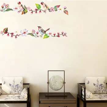 1 шт. наклейка на стену с птицами и цветочным узором, современная наклейка на стену с птицами и цветочной лозой для украшения дома