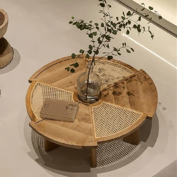 Журнальный столик из массива дерева, офис, спальня, круглый чайный столик, современная мебель для гостиной небольшой квартиры, столик из ротанга