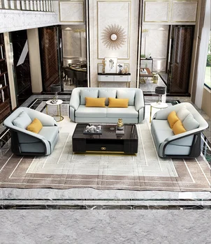 Кожаный дизайнерский диван высокого класса в итальянском минималистичном стиле, легкая роскошная мебель для гостиной в стиле большого и малого дома