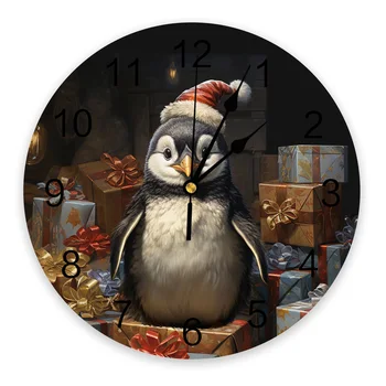 Рождественская Картина Маслом Подарок Пингвин Настенные Часы Бесшумные Цифровые Часы для Украшения Дома Спальни Кухни Подвесные Часы