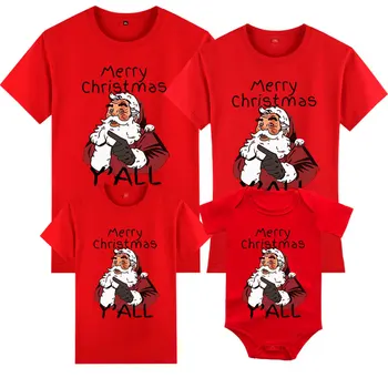 Подходящая для семьи рождественская футболка с принтом веселого Санты для мамы, папы, дочери, сына, взрослых, детская футболка, детский комбинезон, одежда