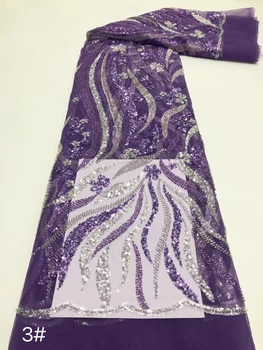 Свадебная кружевная ткань высокого качества ручной работы, вышитая бисером и пайетками, Кружевная ткань из Нигерийского французского тюля для вечернего платья