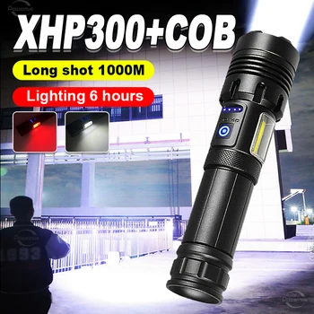 Самый мощный в мире фонарик с Usb зарядкой XHP300 Torch COB Light Телескопический зум 1000 м Портативная перезаряжаемая светодиодная лампа