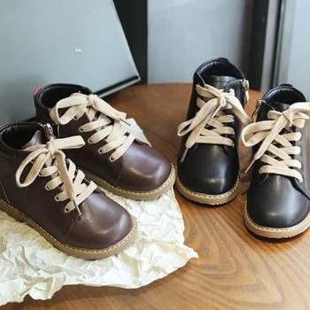 Модная корейская версия детской обуви для маленьких девочек, короткие ботинки для девочек, кожаные ботинки для маленьких мальчиков, обувь для маленьких девочек Ботинки Для Девочки