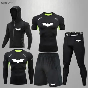 Компрессионный спортивный костюм с принтом Superher Для мужчин, спортивные комплекты для фитнеса, колготки для тренировок, Быстросохнущий спортивный костюм для бега, Рашгард для мужчин