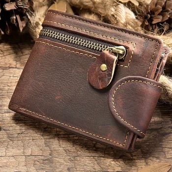 Мужской маленький кошелек с блокировкой RFID, мужской винтажный кошелек из натуральной коровьей кожи, мужской кошелек ручной работы, кошелек для монет, короткий кошелек