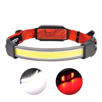 ZK30 Мощная светодиодная фара COB, USB Перезаряжаемый головной фонарик, Водонепроницаемый фонарь для кемпинга и рыбалки, Красная сигнальная лампа