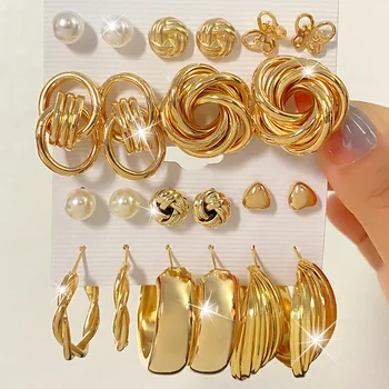 Набор модных геометрических жемчужных серег из металла золотого цвета, серьги-кольца с бабочками, винтажные украшения для женщин, модный подарок