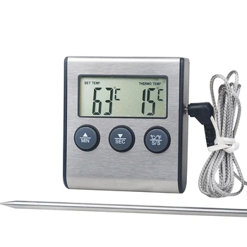ЖК-цифровой кухонный термометр, датчик температуры мяса, гриля, барбекю, сигнализация температуры, Таймер приготовления, пищевой термометр, датчик температуры, измеритель