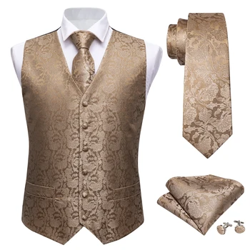 Дизайнерский жилет для мужчин, золотой шелковый жилет с вышивкой Пейсли, галстук с квадратным карманом, свадебный мужской костюм для вечеринки Barry Wang