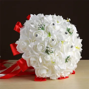 1ШТ Элегантный Букет Невесты в руках, Романтическая роза, Жемчужно-хрустальный Свадебный букет невесты/Подружки невесты, Атласный цветок