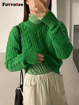 Модный свитер, женский джемпер, пуловер, Винтажный Осень-зима 2023, вязаный повседневный Корейский модный топ с длинным рукавом, Белый
