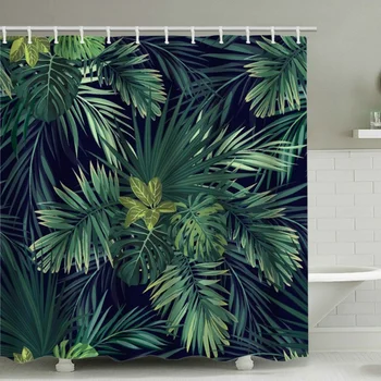 Занавеска для душа с тропическими растениями, водонепроницаемые полиэстеровые Утолщенные занавески для ванной комнаты Без перфорации, Декоративная занавеска с 3D-принтом