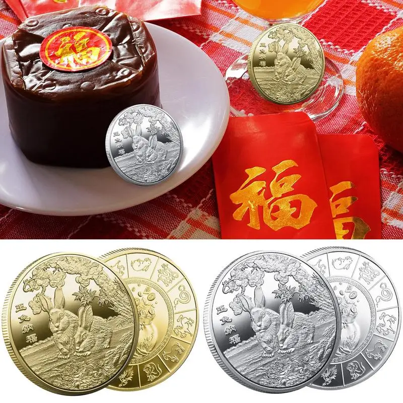 Монеты с кроликами Новый Год 2023 Качественный китайский Знак Зодиака Памятные животные Китайские монеты на удачу Новогодние украшения Подарки Изображение 4