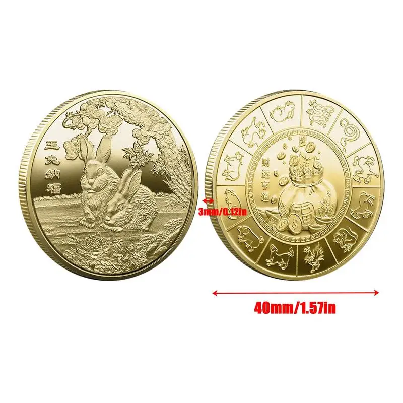 Монеты с кроликами Новый Год 2023 Качественный китайский Знак Зодиака Памятные животные Китайские монеты на удачу Новогодние украшения Подарки Изображение 5