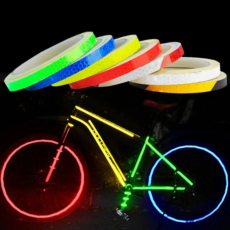 Светящаяся предупреждающая лента размером 1 см * 8 м, Светоотражающая наклейка на колесо, обод велосипеда, Флуоресцентный отражатель для велосипеда, Светоотражающая наклейка на автомобиль. Изображение 0