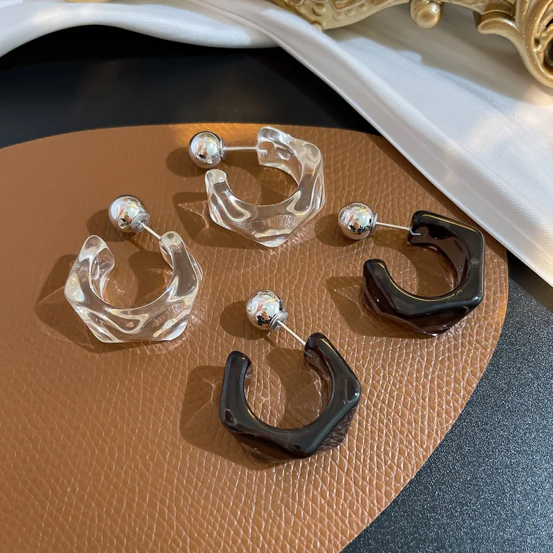 Черные акриловые серьги-обручи для женщин, большие серьги из прозрачной смолы, пирсинг в виде полукруга, минималистичный ювелирный подарок Изображение 1