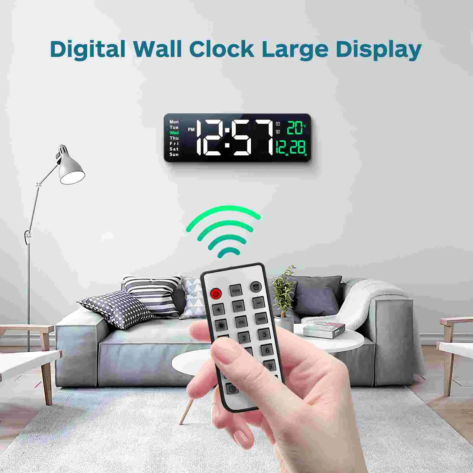 Цифровые настенные часы С большим дисплеем 3d-класс Современная пластиковая температура Изображение 5