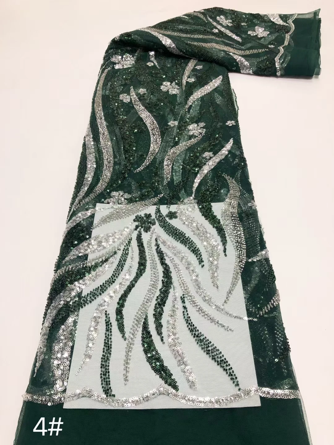 Свадебная кружевная ткань высокого качества ручной работы, вышитая бисером и пайетками, Кружевная ткань из Нигерийского французского тюля для вечернего платья Изображение 2