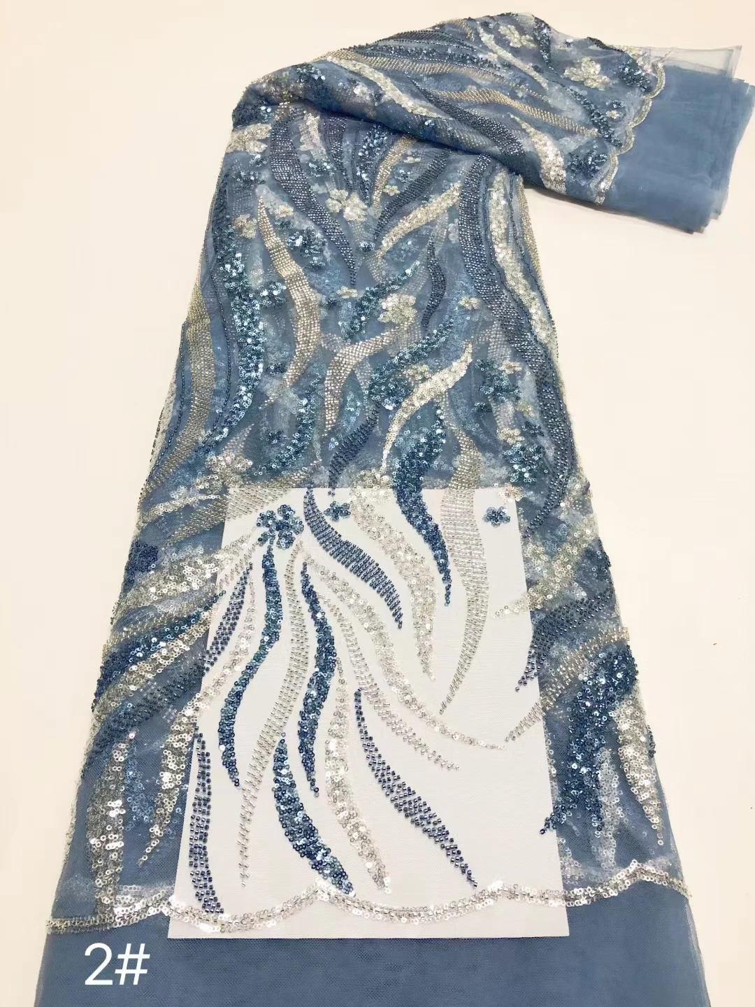 Свадебная кружевная ткань высокого качества ручной работы, вышитая бисером и пайетками, Кружевная ткань из Нигерийского французского тюля для вечернего платья Изображение 4