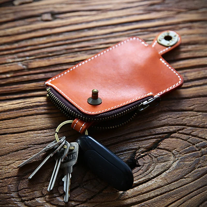 2024 Мужской кошелек для ключей из натуральной кожи, винтажная автомобильная сумка ручной работы, органайзер, ключница, портмоне, держатель для карт Изображение 5