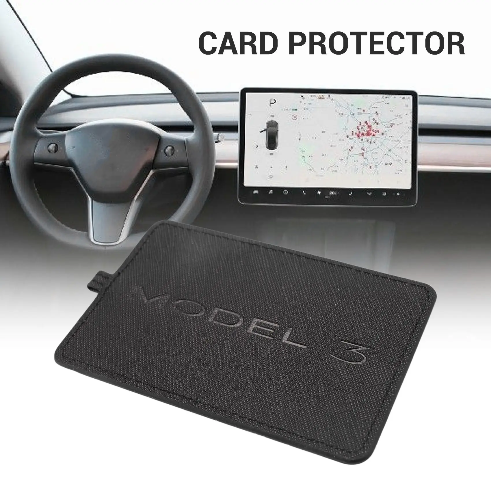 Держатель для ключей от автомобиля, кожаный чехол для карт, совместимый с Tesla Model 3 - Черный Изображение 1