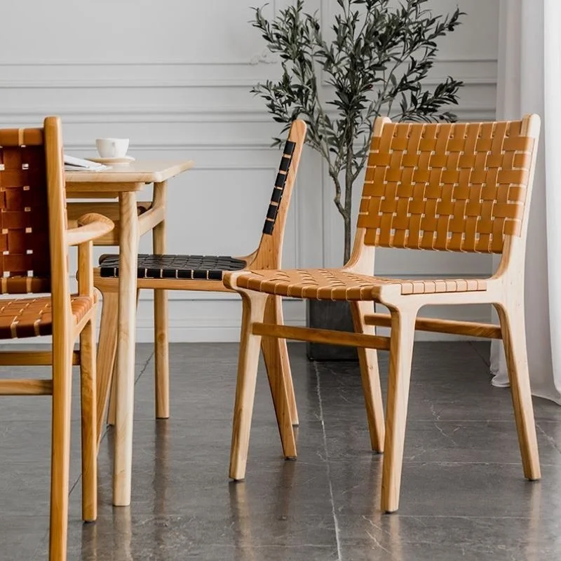 Обеденный стул Wuli из натуральной кожи в стиле ретро, Скандинавский Современный минималистичный бытовой стул из массива дерева, обеденный стол для ресторана, кафе, табурет Изображение 0