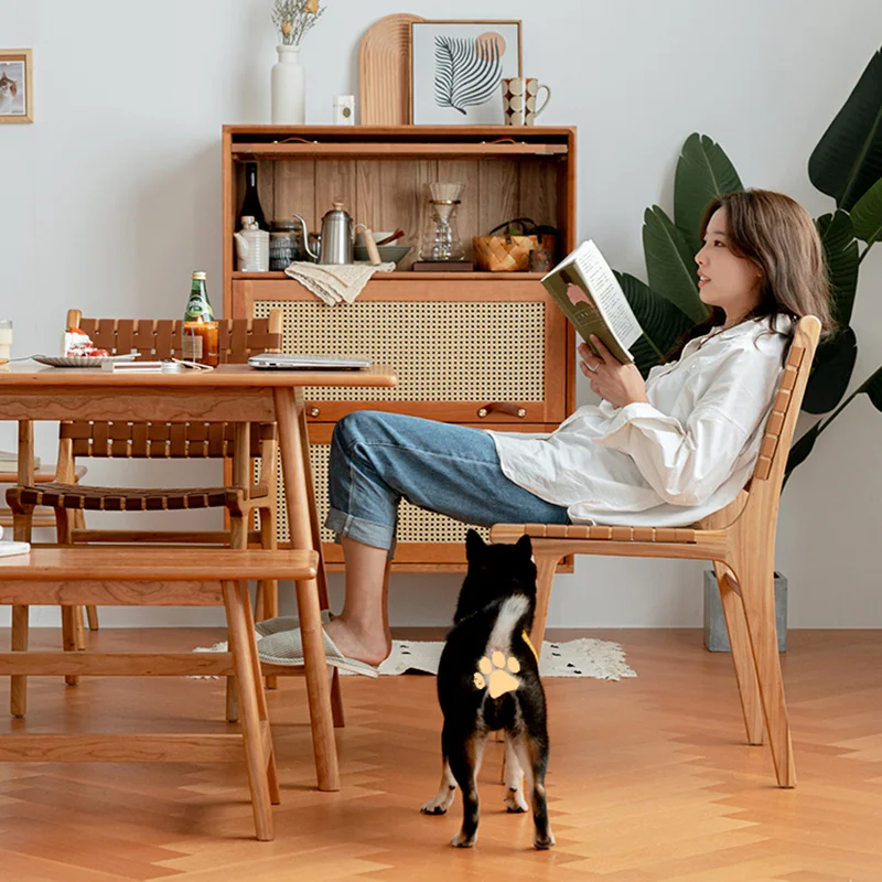 Обеденный стул Wuli из натуральной кожи в стиле ретро, Скандинавский Современный минималистичный бытовой стул из массива дерева, обеденный стол для ресторана, кафе, табурет Изображение 1