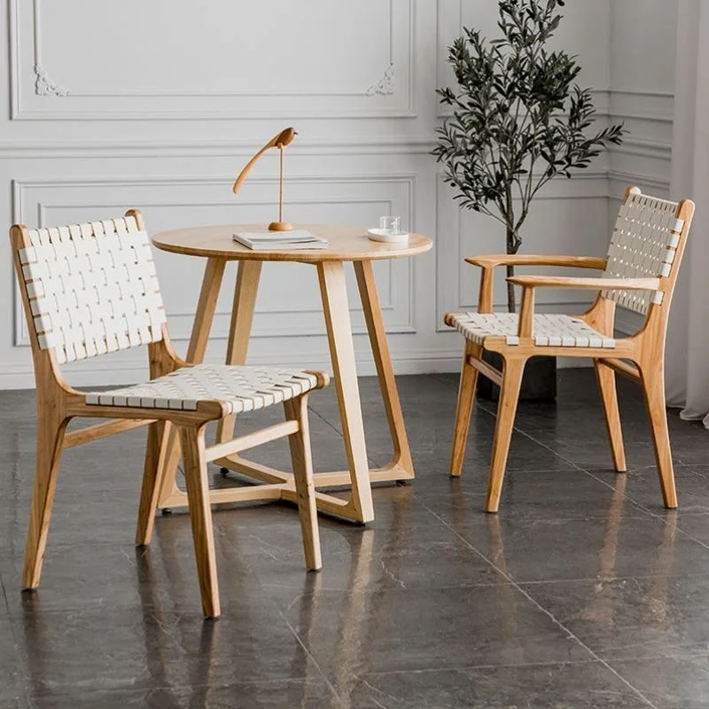 Обеденный стул Wuli из натуральной кожи в стиле ретро, Скандинавский Современный минималистичный бытовой стул из массива дерева, обеденный стол для ресторана, кафе, табурет Изображение 2