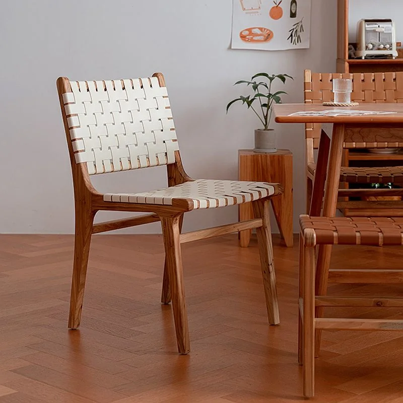 Обеденный стул Wuli из натуральной кожи в стиле ретро, Скандинавский Современный минималистичный бытовой стул из массива дерева, обеденный стол для ресторана, кафе, табурет Изображение 3