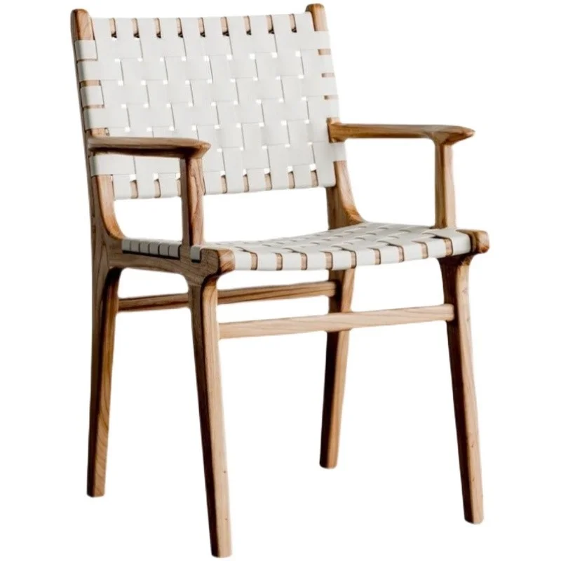 Обеденный стул Wuli из натуральной кожи в стиле ретро, Скандинавский Современный минималистичный бытовой стул из массива дерева, обеденный стол для ресторана, кафе, табурет Изображение 4