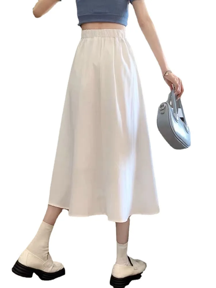 Белая юбка-полукомбинезон, женская весенне-летняя юбка трапециевидной формы средней длины, сказочная юбка с большими размахами, Высокая талия, узкая складка, длинный зонт Sk Изображение 4