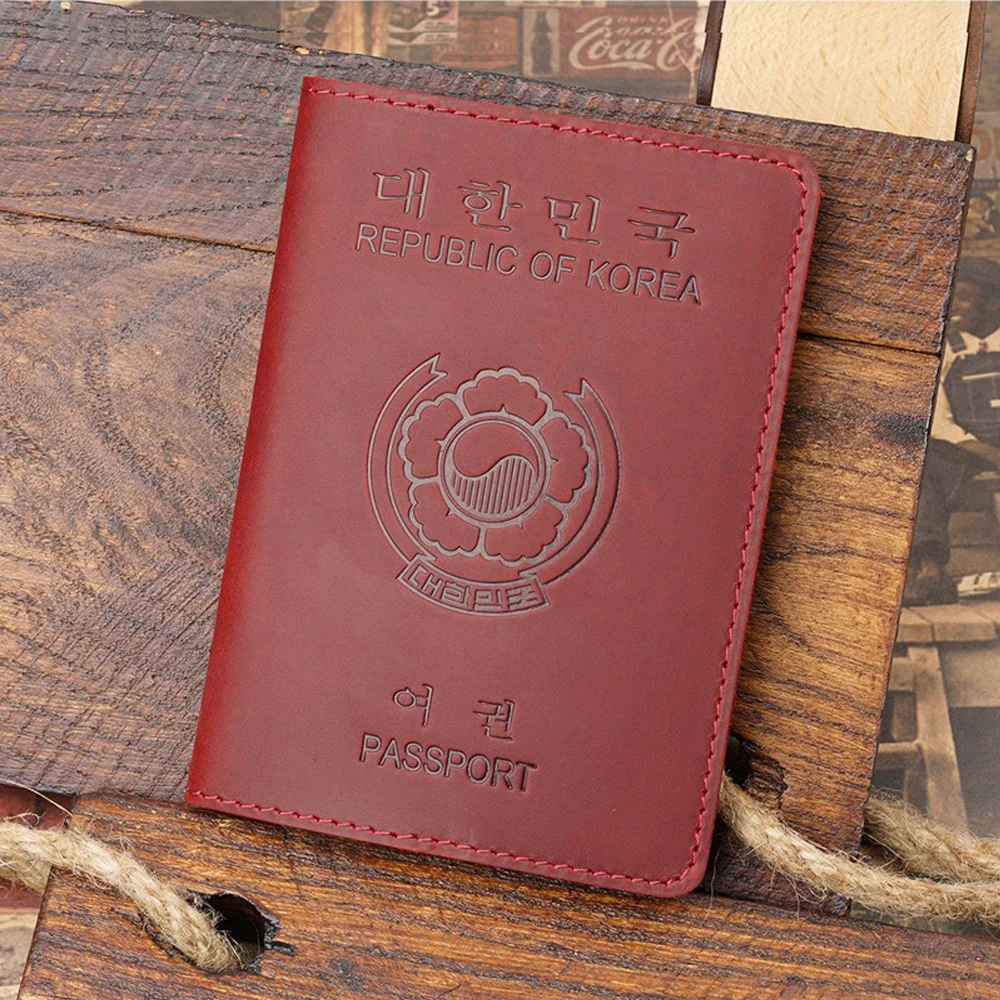 Держатель для паспорта из натуральной кожи, протектор кошелька для Южной Кореи, обложка для паспорта, мужская ретро-обложка на кошелек для паспорта Изображение 3