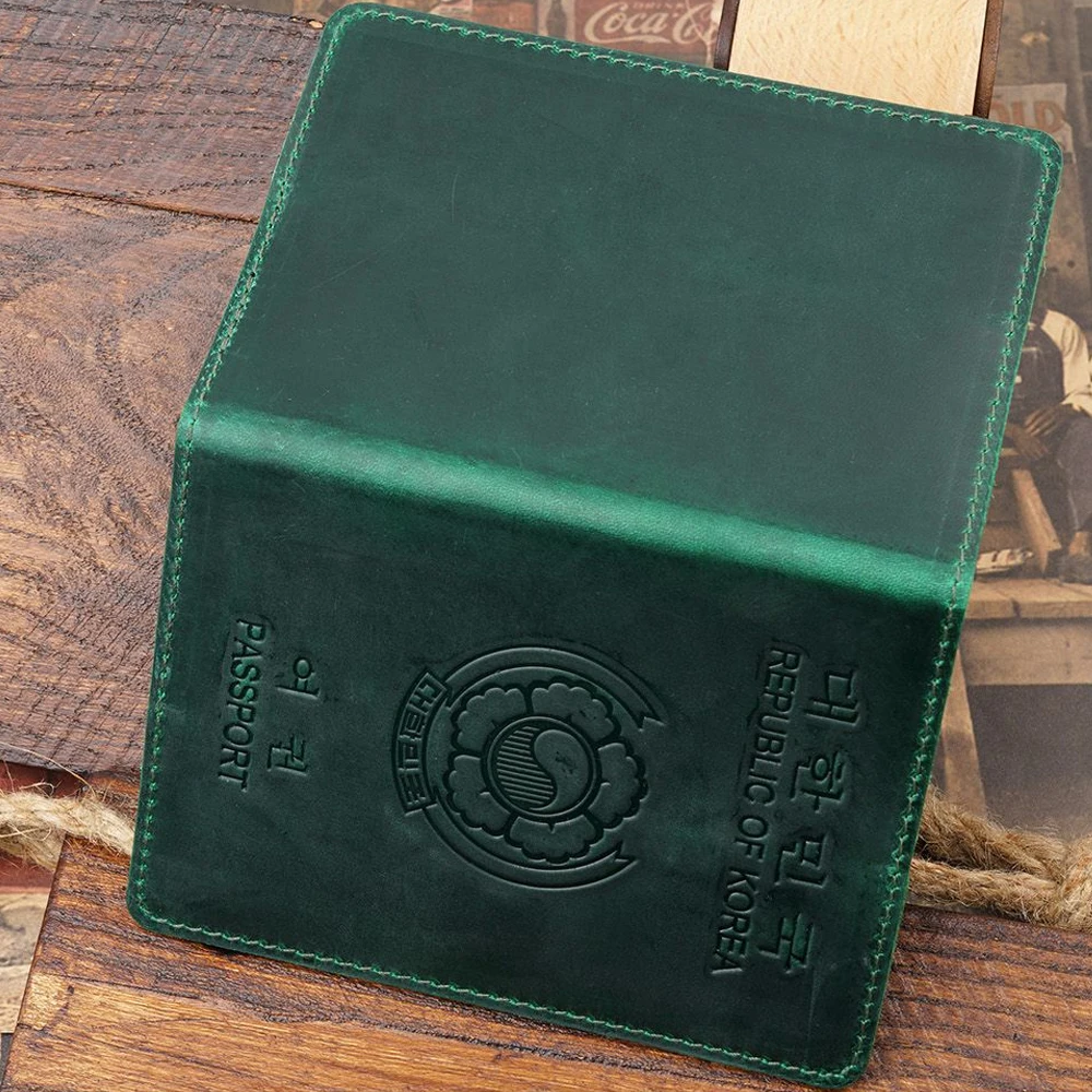 Держатель для паспорта из натуральной кожи, протектор кошелька для Южной Кореи, обложка для паспорта, мужская ретро-обложка на кошелек для паспорта Изображение 5