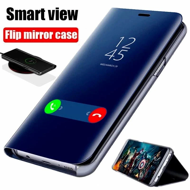Кожаный чехол Filp Для Samsung Galaxy A6 A7 A9 2018 A750 Smart Mirror Book Case On Для Samsnng A 6 7 9 Роскошный Зеркальный чехол для телефона Изображение 0
