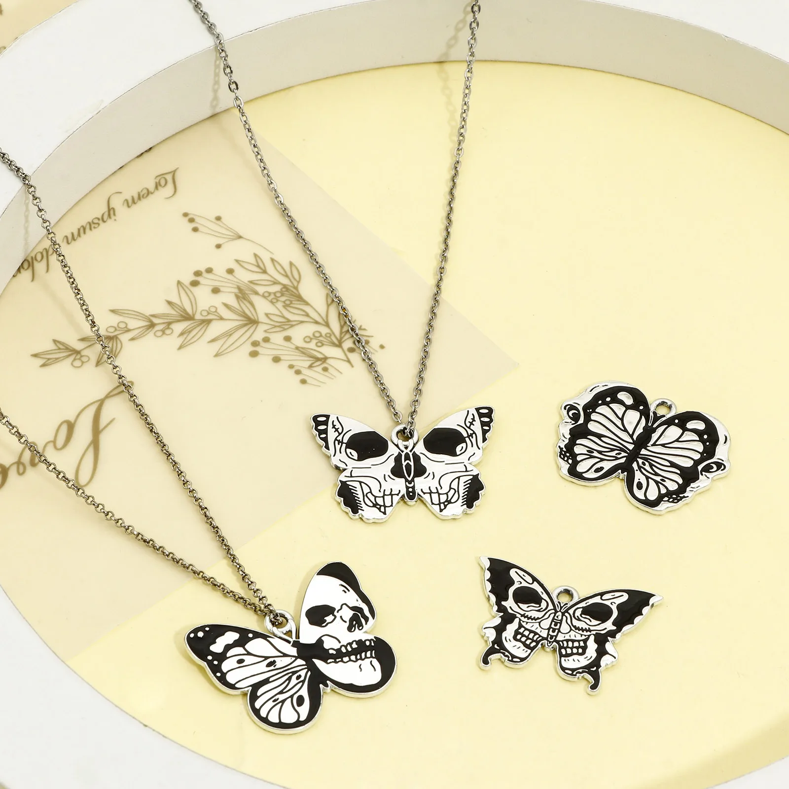 10шт Черных эмалевых бабочек-талисманов на Хэллоуин, металлические подвески для ожерелья 